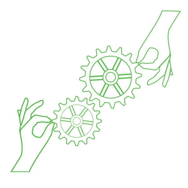 Illustration de mains tenant des rouages